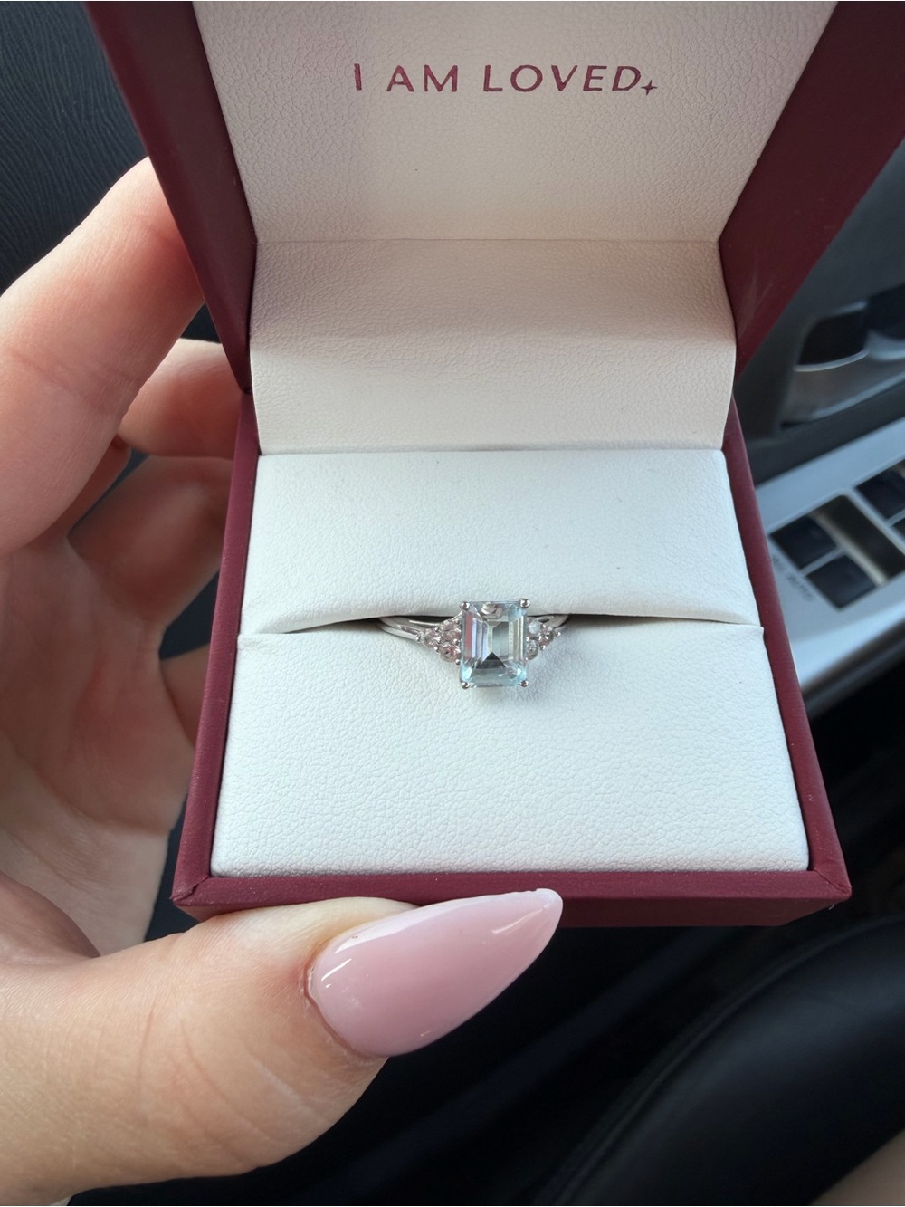 I AM LOVED 10k Gold Emerald-Cut Aquamarine/Sapphire Ring Sz8